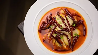 Fried chicken chunks buried in dried red chilies, a Chongqing laziji dish