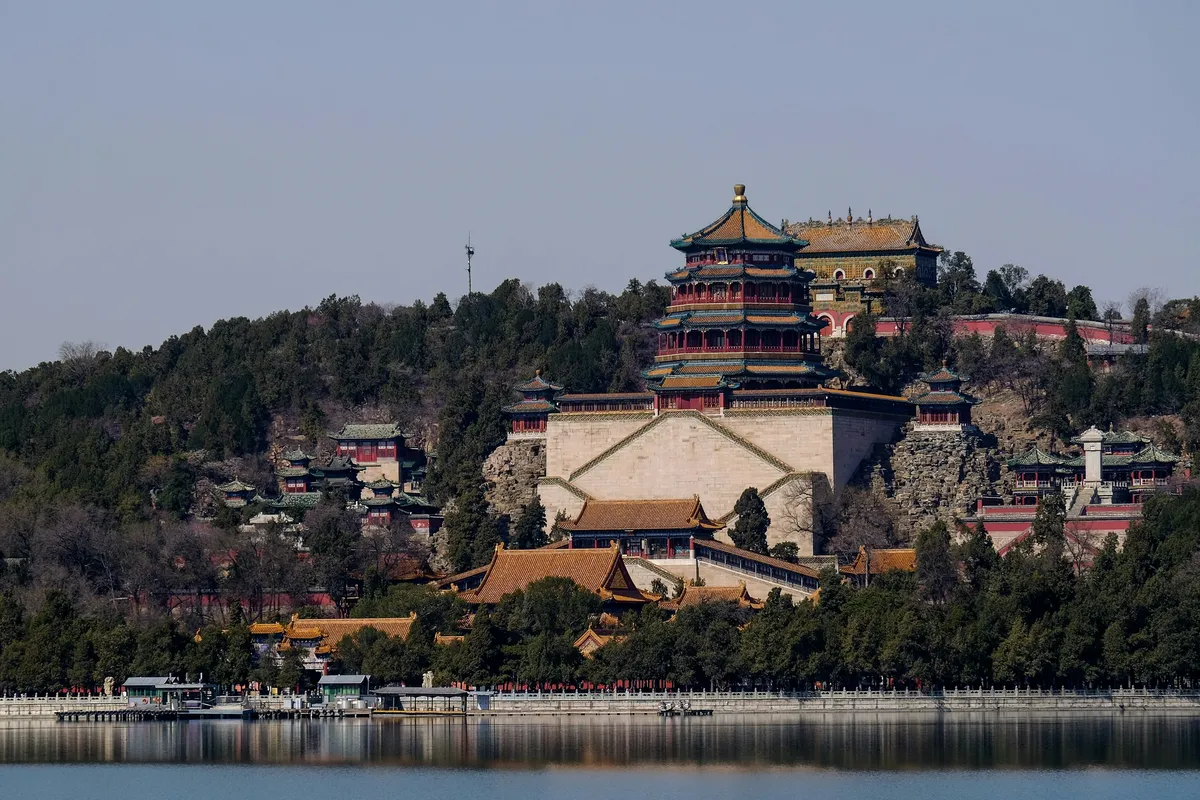 A pavilion and covered walkway beside Kunming Lake at the Summer Palace